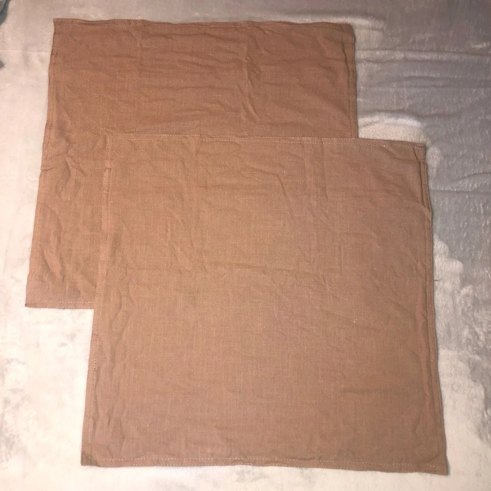 Set of 2 CoCo Brown Linen-Like Sofa Throw Pillow Covers 20x20 Square Flange Edge